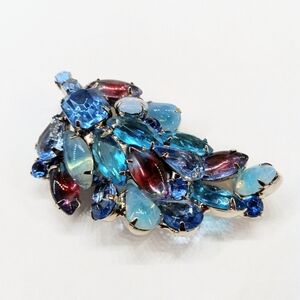 Vintage Gorgeous Blues Pink Purple Rhinestone Brooch